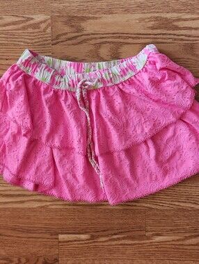 NWOT LoveShackFancy X Hurley Pink Eyelet Skirt with Floral Waistband, Size S